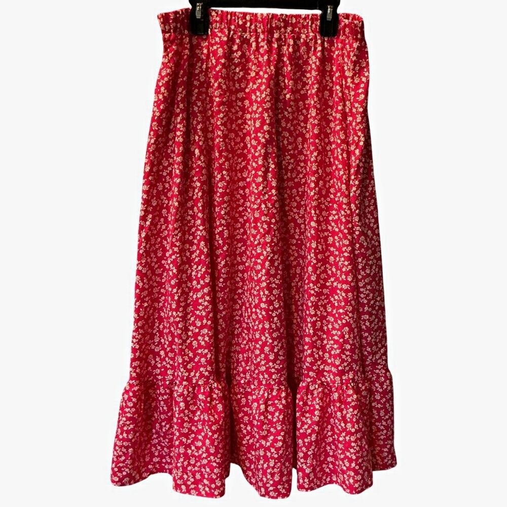 Emery Rose Pink Floral Midi/Maxi A-Line Skirt Elastic Waist Pull On Ruffle XL